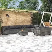 10 Piece Garden Lounge Set with Cushions Poly Rattan Grey Patio Bar Sets