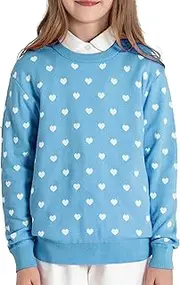 [BOBOYOYO] Girls's Sweater Long Sleeve Crew Neck Cotton Pullover Knit Sweater with Love Heart Pattern 3-12Y