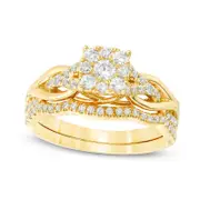 0.63 CT. T.W. Natural Diamond Square Frame Knot Shank Bridal Engagement Ring Set in Solid 14K Gold