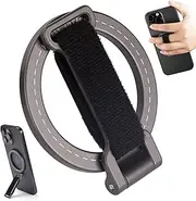 Magnetic Phone Grip Kickstand – Adjustable Soft Nylon Finger Grip | Durable Aluminum Body | 20 N52 Strong Magnets for iPhone 12/13/14/15/16/ Pro Max & MagSafe Cases | Foldable & Ultra-Portable Design