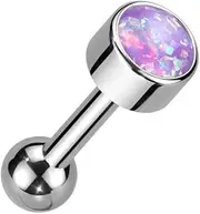 Pierced Owl 16GA ASTM F-136 Implant Grade Titanium Threadless Push-In Bezel Set Synthetic Opal Barbell Stud