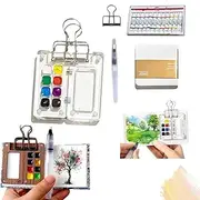 Pocket Artist Watercolor Travel Set, Paint Palette Travel Kit Mini Paint Palette, Mini Portable Watercolor Travel Set Mini Paint Kit,Wooden Grid Paint Box (Acrylic Sheet 8set)