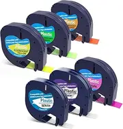 6 X Fluorescent Label Tape Replacement for Dymo Letratag Refills 12mm x 4m Color Combo LT Label Maker Tape Compatible with Letra Tag LT-100T LT-100H QX50