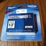 P-Touch Brother TZE-131 Black Print on Clear Tape Laminated Indoor & Outdoor