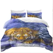 Winter Forest Cool Hunting Pose Tiger Quilt Cover
