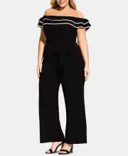 City Chic Ladies Demure Off Shoulder Jumpsuit size 22 XL Colour Black Ivory