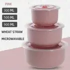 3pcs Microwave-Safe Wheat Straw Bowls for Lunch, Bento, and Rice - Pink