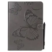 For Ipad 5/6/Air1/Air2 9.7 Fashion Butterfly Embossed Pu Leather Magnetic Closure Stand Case Auto Wake/Sleep Cover With Pen Slot Gray