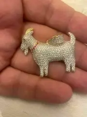 2.60C t Round Cut Simulated Diamond Goat Unique Pendant 14K Yellow Gold Plated