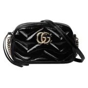 Gucci GG Marmont Small $2600 Black Patent Leather Shoulder Bag New And Authentic
