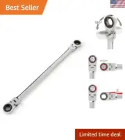 Precision 12 x 14 mm Flex Head Ratcheting Wrench for Mechanics - Chrome Finish