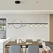 Ganeed Dimmable LED Chandelier Lighting 40W Black LED Modern Chandeliers 7 Lights Linear Pendant Light with Crystal Lampshade for Kitchen Island Dinning Room Living Room, 3000K-6000K