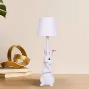 GGP White Bunny White Lampshade Adorable Rabbit Resin Table Lamp 3 Color Led, Usb Rechargeable, Touch Dimming