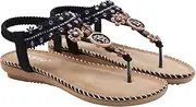 Summer Boho Flat Sandals | Bohemian Beaded Dress Shoes - Comfortable Open Toe Ankle Strap Slip Sandal, Elastic Strappy Comfy Beach Sandals Greatideal