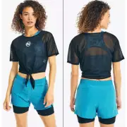 Nautica Competition NEW Black Mesh Tie-Front Athletic Crop Top Women's Large