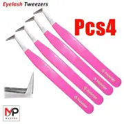 X4 PINK EYEBROW TWEEZERS L-TYPE FOR EYELASH EXTENSIONS RUSSIAN VOLUME 3D-7D
