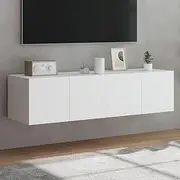 TV Wall Mounted Cabinets with RGB LED Lights, 2 Pcs White Floating Entertainment Units for Living Room Storage, Durable Engineered Wood Media Center