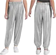 [iEFiEL] Shiny Dance Harem Pants for Girls Jazz Performance Dance Bottoms Metallic Streetwear Party Trousers
