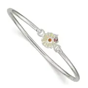 .925 Sterling Silver Children's Enameled Flower Kids Bangle 5"