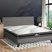 [OIKITURE] Queen Bed Frame with Mattress Set Fabric Bed Base Bonnell Spring Bed Mattress Grey