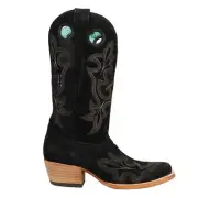 Corral Boots Suede Embroidered Square Toe Cowboy Womens Black Casual Boots A447
