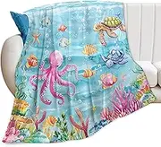 Octopus Sea Turtle Throw Blanket - Ocean Gifts and Decor - Soft Warm Cozy Fleece Blanket for Couch Sofa Bed - 50"x40"