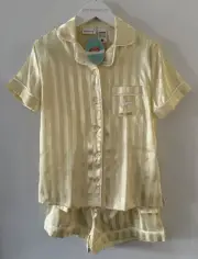 Peter Alexander Girls Butter Stripe Satin PJ Set Size 8 Years RRP$79.95