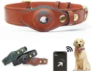 Airtag Dog Collar, Adjustable Natural Cowhide Leather Dog Collar Stand Compatible With Airtag, Compatible With Small Medium And Large Dog Cat Brown L