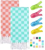 2 Packs Turkish Beach towel Vacation Essentials Blanket Bath 2pcs Aqua Coral