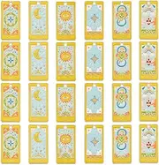 SUNNYCLUE 1 Box 24 Pieces 6 Styles Tarot Charms Card Charm Rectangular Golden Yellow Enamel Celestial Sun Moon Star Rainbow Cards Charm for Jewellery Making Charms for Adults DIY Keys
