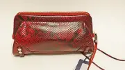 NEW REBECCA MINKOFF RED+BLACK PYTHON PRINT LEATHER,TASSEL, CLUTCH,BAG,PURSE