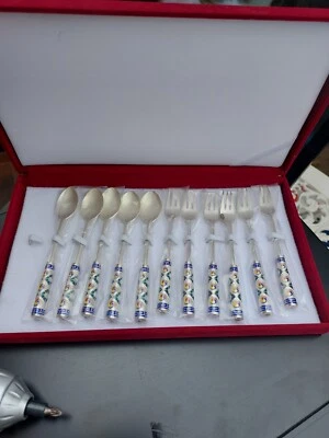 Vintage Korean 700 Silver tea desert Serving Spoons Forks cutlery set