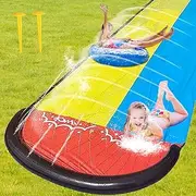 AVCXEC Water Slide, 610 cm x 140 cm, Double Lawn Water Slides with Sprinkler and Surfboard, Double Water Slide, Water Toy, Water Mat, Children with 2 Ground Spikes for Summer, Garden, Pool, Outdoor