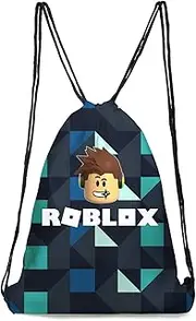 Roblox Drawstring Backpack Shopping Backpack Game Laptop Backpacks, blue, Medium
