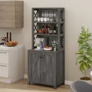 6-Tier Kitchen Pantry Farmhouse Wine Storage Cabinet Coffee Bar Adjustable Shelf
