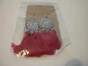 RED STONE & TASSEL STAINLESS-STEEL DROP/DANGLE FISHHOOK STYLE EARRINGS