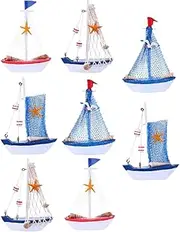 CIMAXIC Mediterranean Style Mini Sailboat Model Wooden Sailing Ship Craft for Home Dec
