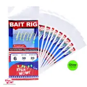 10pks Size 6 Fish WOW!® Premium Glow Sabiki Bait Rig Fish skin Lure Gold 6 hooks