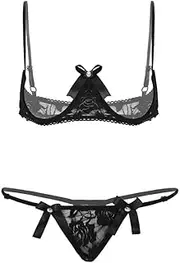 [KSDFIUHAG] Women's Erotic, Chemises & Negligees Women's Lace Party Exotic Sissy Lingerie Set Spaghetti Straps Nude Exposed Bras Open Bra Half Bra with G-String