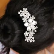 Silver flower hair comb bridal wedding crystal rhinestone hair accessories