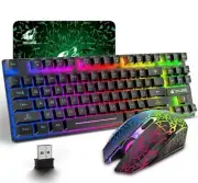 Wireless Gaming Keyboard and Mouse Combo with 87 Key Rainbow LED Backlight + Mat