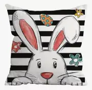 Bunny Whimsical Spring Easter Linen Throw Pillow Cover Holiday Home Decor 18x18”