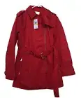 Michael Kors woman trench coat M Scarlet Red Belted Lined Gold Buckle /zip $150