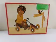 Vintage German Wood Inlay Hobby Craft Kit, Steeb Intarsien Boy on Go-Cart NEW