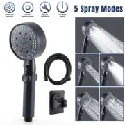 High Pressure Shower Head 5 Settings Spray Hand Held Sprinkler w/ 1.5m Hose+Base