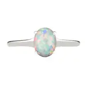 1.00Ct Oval Shape 100% Natural Australian Full Fire Opal Ring In 14KT White Gold