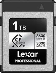 Lexar Professional CFexpress 4.0 Type B Silver Series 1TB, Tybe B Card up to 3600MB/s Read, 2600MB/s Write, CF Card for 8K Raw Video, CF Memory Card Compatible with DSLR, Backward with XQD Camera