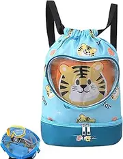 Kids Pool Backpack - Waterproof Beach Bag Backpack - Lightweight Cartoon Dry Wet Separated Drawstring Pool Accessories for Camping Travel Beach School Use Activities Sports Gym