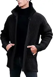 [Generic] Men's Fit Long Length Sweater Cardigan Shawl Collar Knitted Open Sweater Cardigan Shawl Collar Casual Knit Sweater