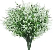 [Xiao Hua] 8 Bundles of Artificial Flowers Fake Outdoor Plants Artificial Anti-UV Lavender Flowers Plastic Shrubs Indoor Outdoor Hanging Decoration-7 Prongs (White)